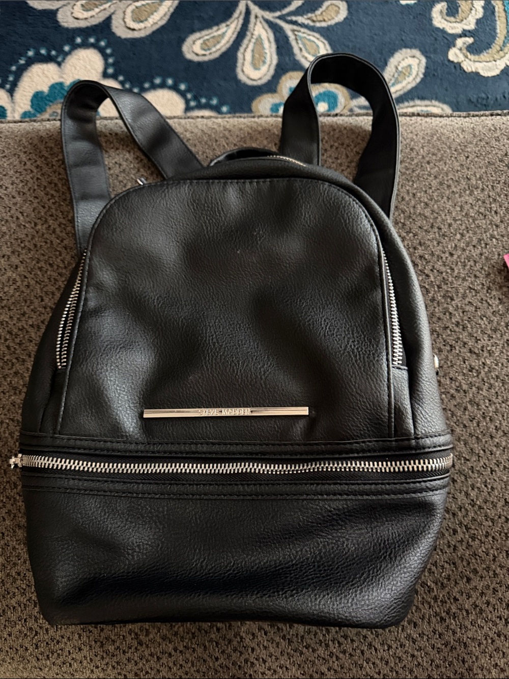 Steve Madden black faux leather backpack